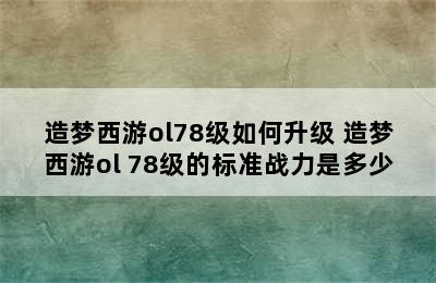 造梦西游ol78级如何升级 造梦西游ol 78级的标准战力是多少